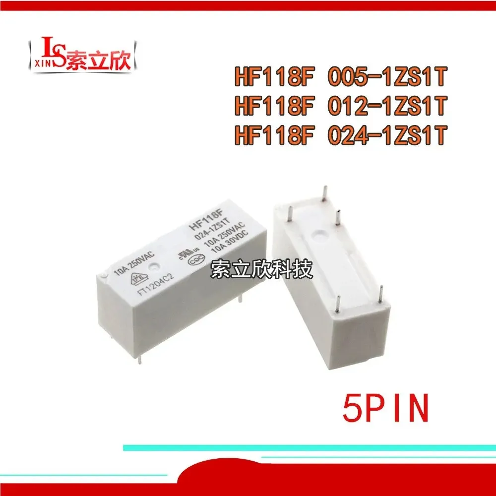 10PCS  New Relay  HF118F 005-1ZS1T  HF118F-012-1ZS1T  HF118F 024-1ZS1T  HF118F 012-1ZS1T HF118F 024 1ZS1T  JQX-118F 5PIN  10A