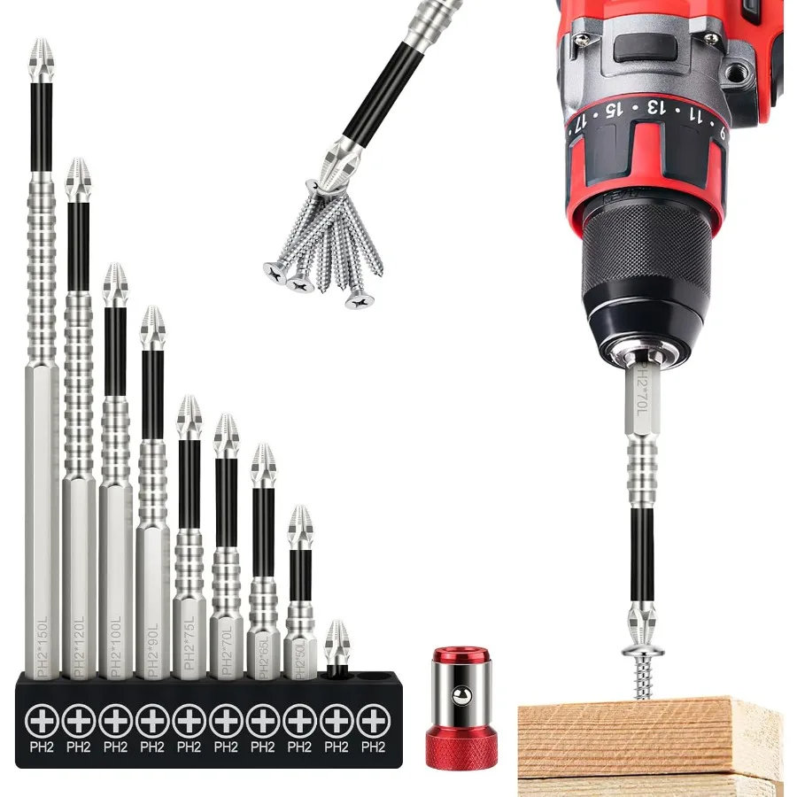 

Набор сверл для отверток с высоким магнитом, 9 шт., обновленные биты из легированной стали S2 с ударопрочным нескользящим дизайном K5, прецизионная магнитная конструкция