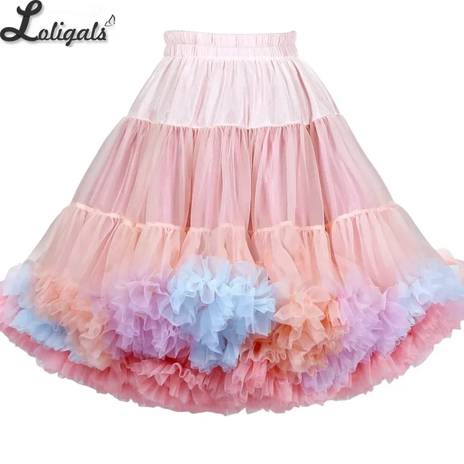 

Colorful Women's Rainbow Tutu Skirt Adult Tulle Ballet Dance Costume Fluffy Short Petticoat