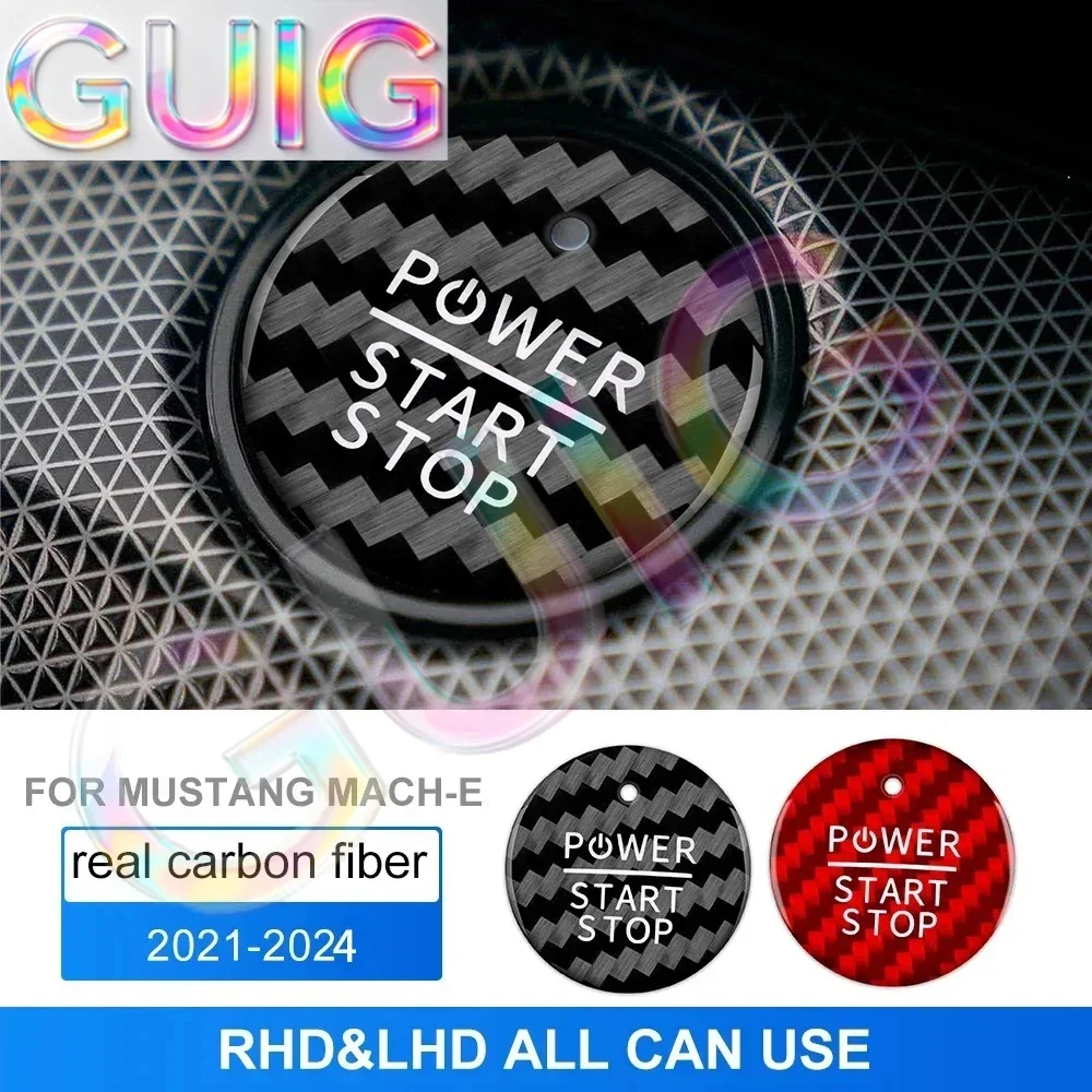 Real Hard Carbon Fiber Cover For Ford Mustang Mach-E 2021-2024 Start Stop Engine Button, Car Sticker Push Button Accessories