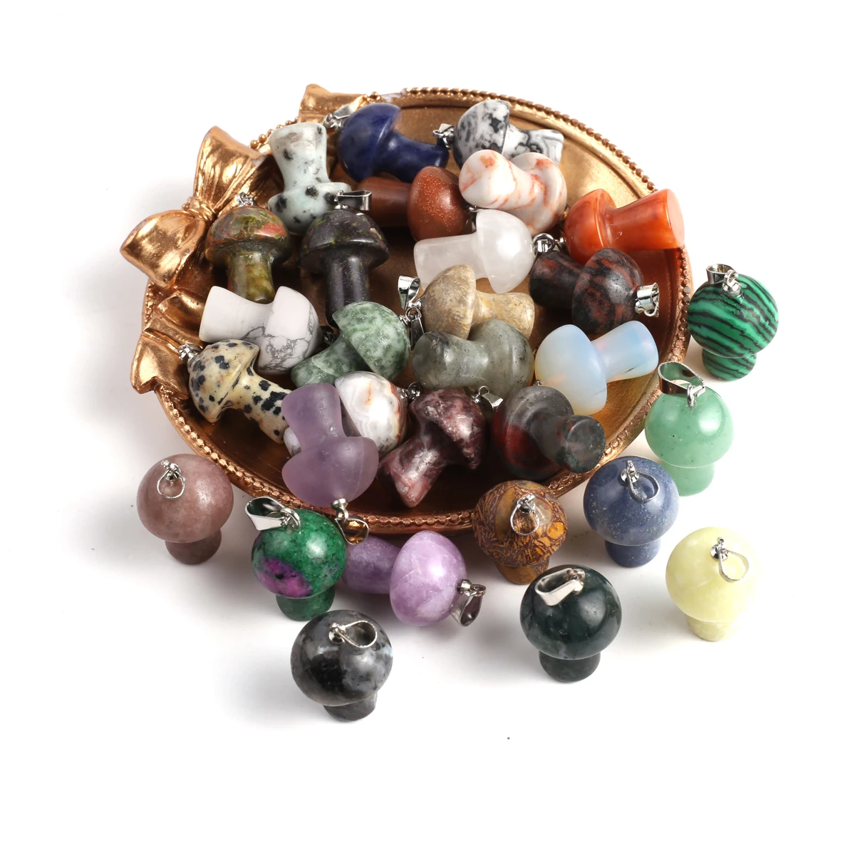 Wholesale Price Random Mixed Color Mushroom Shaped Natural Agate Amethyst Pendant Jewelry Making DIY Necklace Accessories Gift