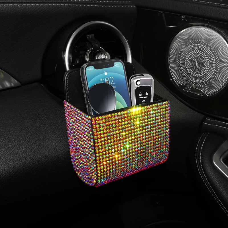 Bling Car Air Vent Storage Bag Organizer Pocket Sunglass Holder Auto Mount Phone Holder Coin Key Card Case Organizer Accessories