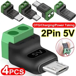 1-4Pcs Solderless Plug USB C to 2Pin Terminal Adapter Screw 5V Crimp Terminal Block Green Type-C to 2 Pin Charging Connector