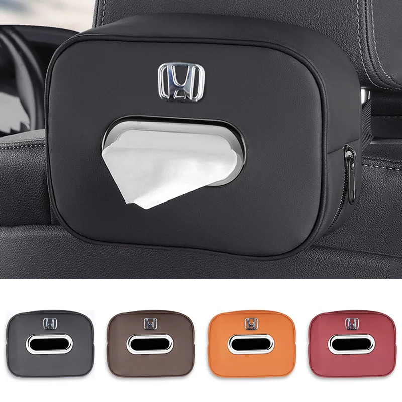 3D Metal Emblem Car Tissue Bag Seat Back Tissue Storage Box For Honda Civic Fit Accord CRV Spirior Odyssey City Envix Jazz Mugen