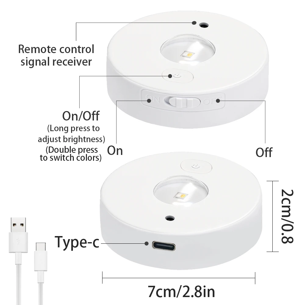 Nowa okrągła lampa z dużym okiem LED pod szafką USB Akumulatorowa wielokolorowa lampka nocna RGB Lampa do szafki na wino z pilotem zdalnego