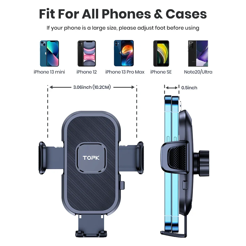 TOPK Car Phone Holder Phone Holder Car Suction Dashboard Mount Hands Free Stand for All Smartphones