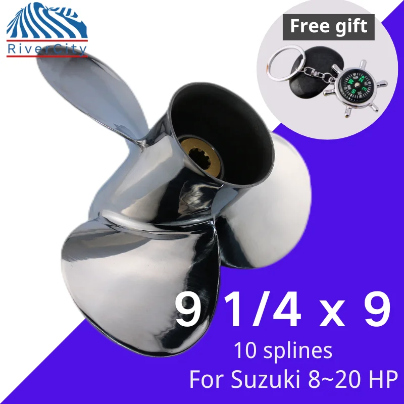 

For Suzuki 8hp 9.9hp 15HP Outboard Propeller 9 1/4 x9 Boat Motor Stainless Steel Screw Marine Engine 3 Blade 10 Spline