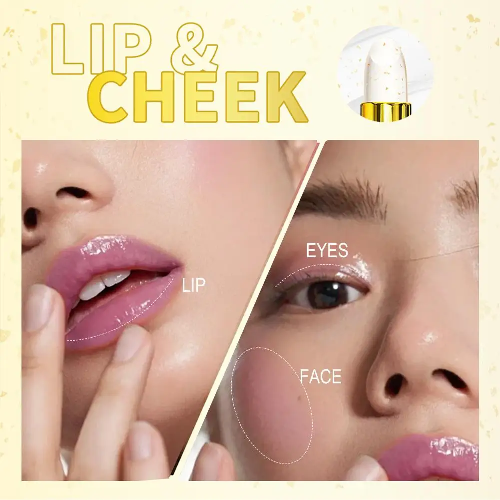 

1pcs Gold Foil Color Changing Lip Balm Glossy Non-Sticky Lasting Moisturizing Transferproof Changing Color Nourishing Lipst O4M2