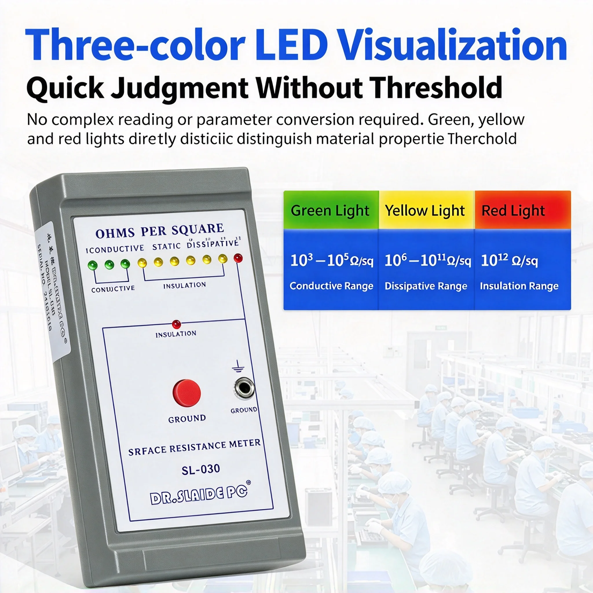 SL-030 surface resistance tester, conductive anti-static insulation tester, ESD table pad impedance detector
