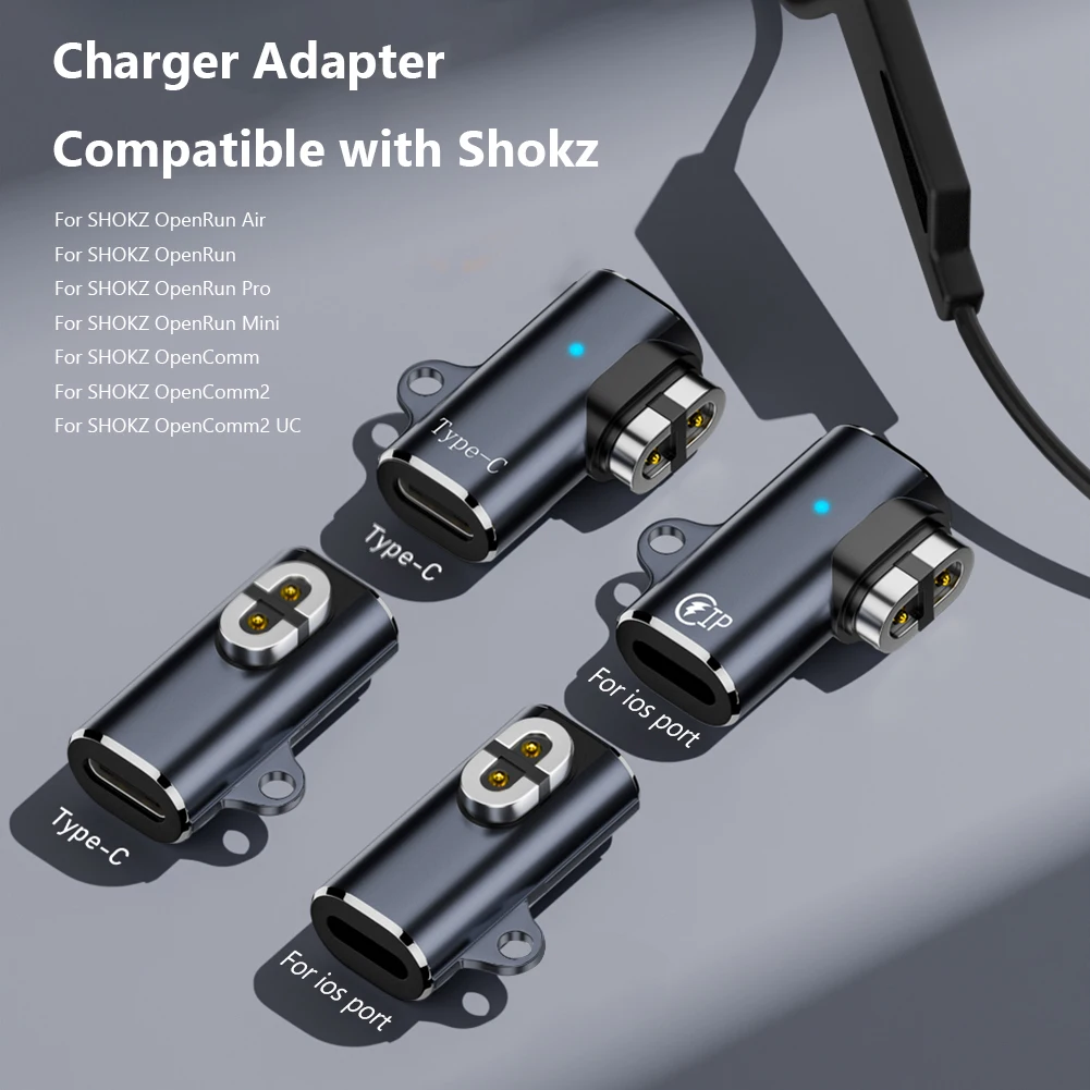 USB C/For iOS To Magnetic Adapter Charging Cable Adapter 90 Degree Bending Charger Cable Magnetic Converter for Aftershokz