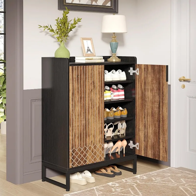 Shoe Cabinet with Doors, 5 Tiers Shoe Storage Cabinet for Entryway, 25 Pairs Wooden Shoe Cabinets, Modern Organizer