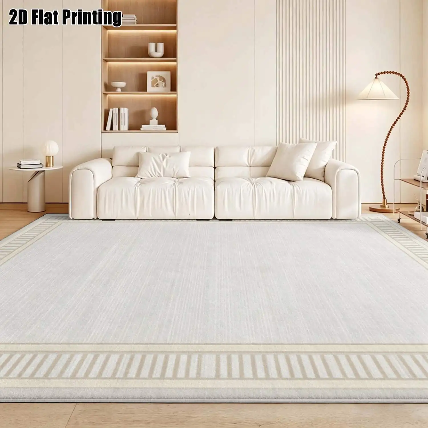 1Pc 2D Printed Carpet: Light Gray Geometric Border, Modern Simple, for Instagram Decor Multiple Sizes, Machine Washable, Fits Entryway, Dining Room, Foyer, Bedroom, Study, Living Room.
