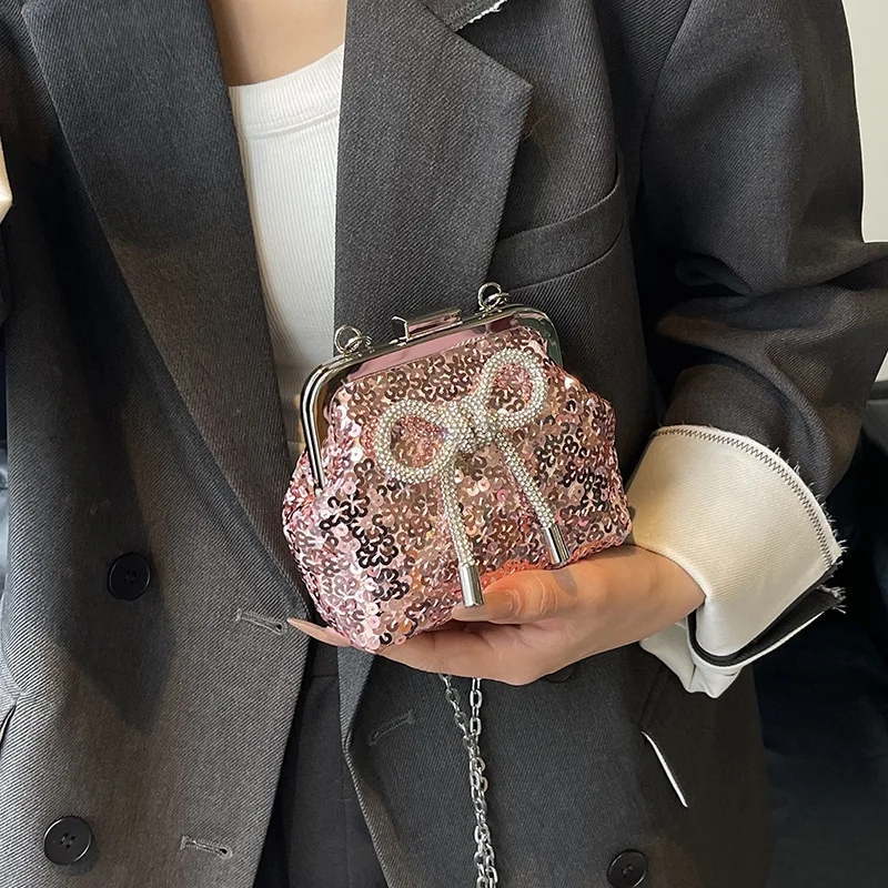 حقيبة على شكل فيونكة، حقيبة عشاء مخصصة بالترتر، حقيبة كتف صيفية، حقيبة للسيدات #4