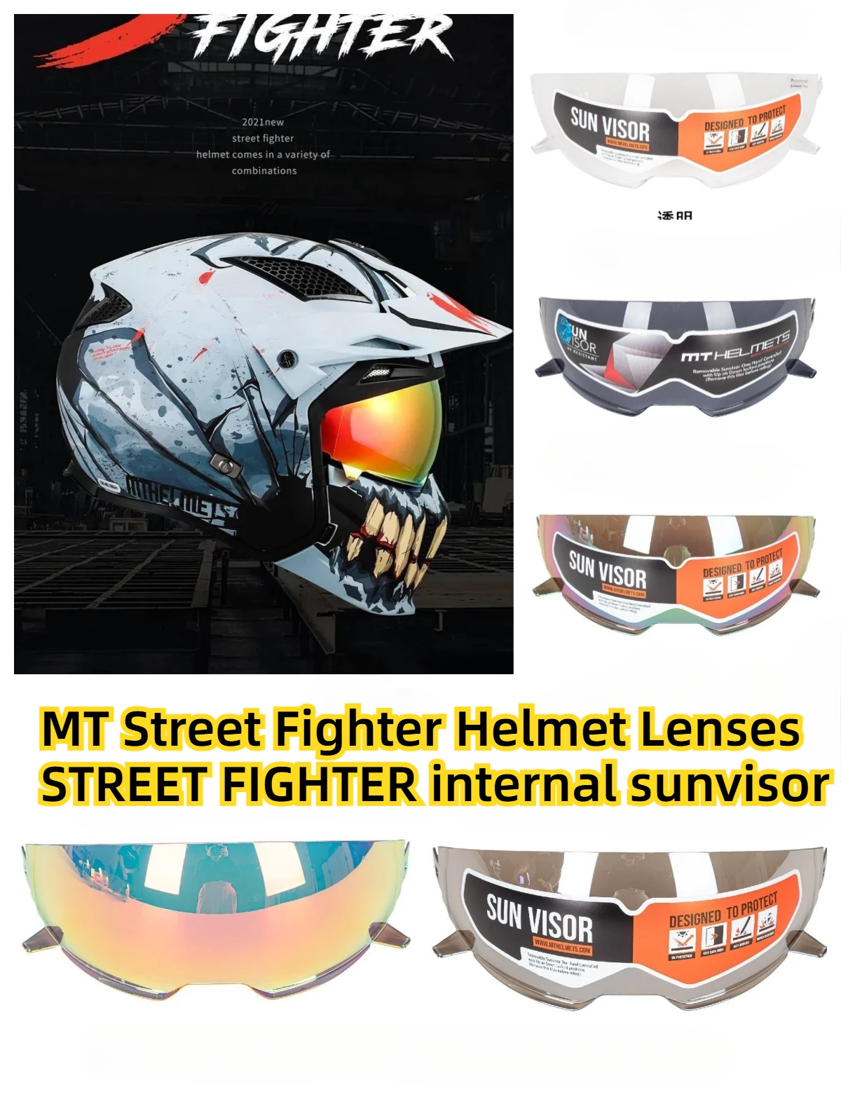 MT Helmet Sun Visor Lens Night Vision Color Silver-plated Gold Suitable for MT Street Fighter Helmet Accesorios Para Moto