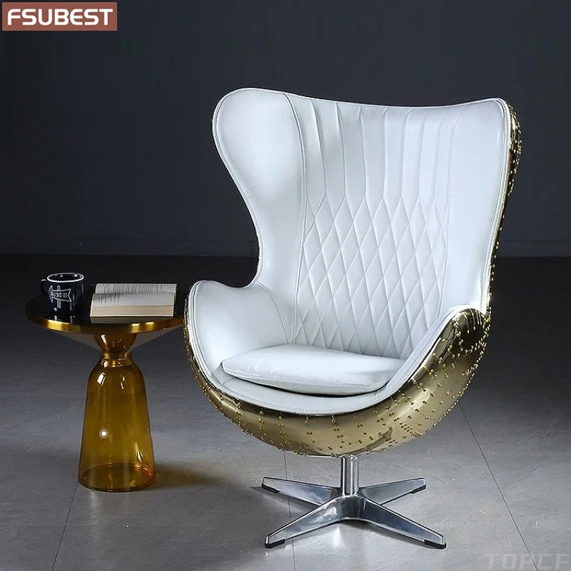 Living Room Chairs Vintage Industrial Retro Metal Swivel Aluminum Lounge Fauteuils De Salon Armchair Fauteuil Design Furniture