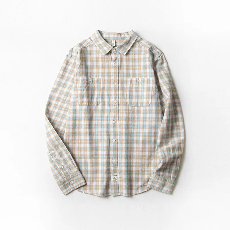 Japanese Vintage Plaid Shirt Men's Long-Sleeved Casual Youth Men's Fresh Literary Inch Shirt Men's Pure Cotton Men's Shirt