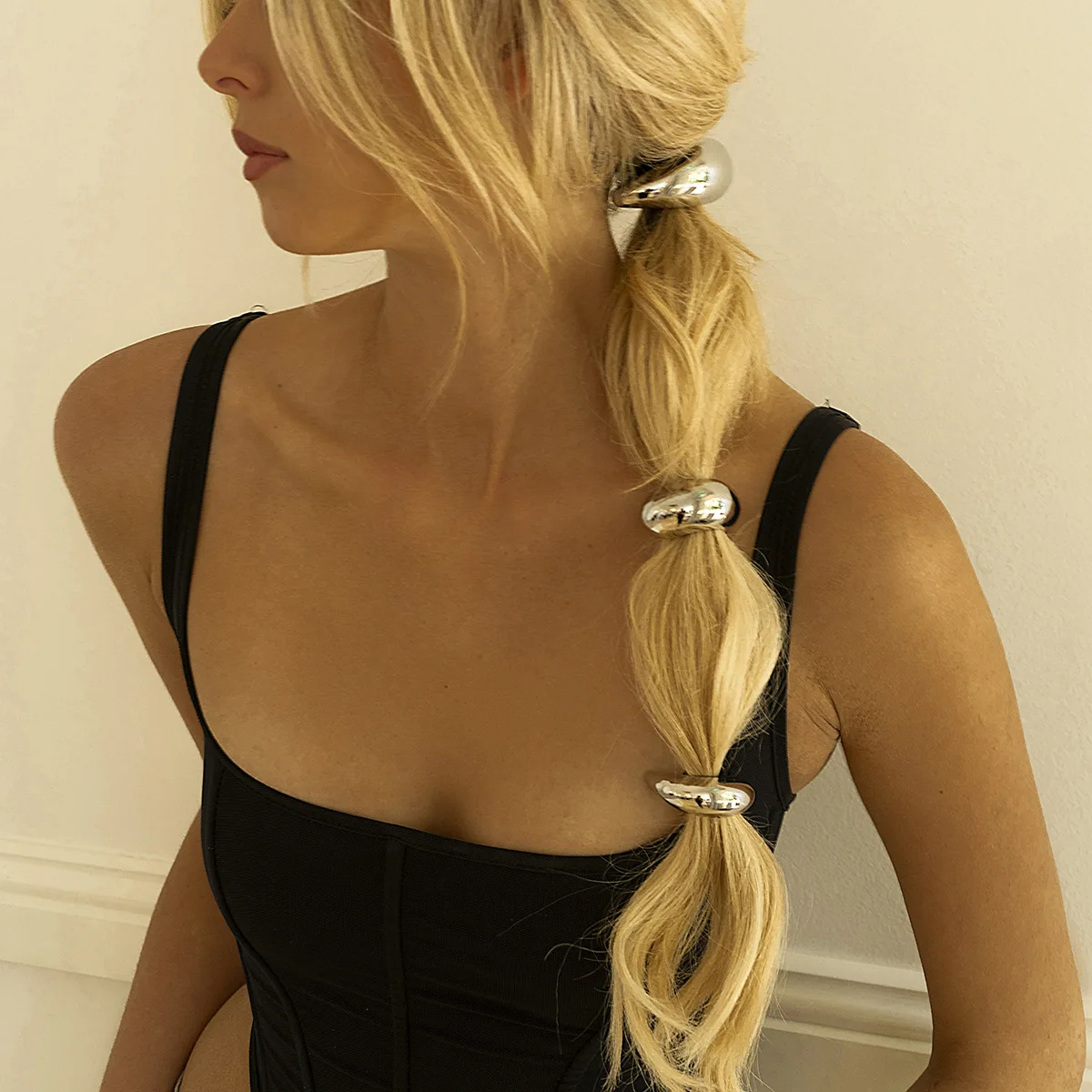 

Ins Style Stainless Steel Hair Tie U-Shaped Black Elastic Hair Band Accessories Large Size