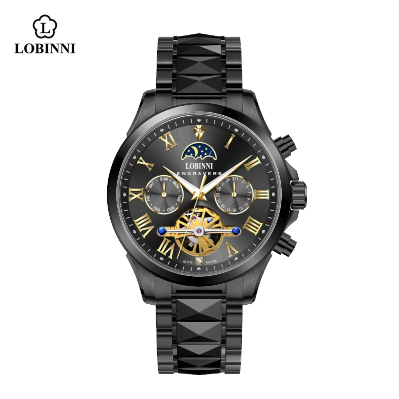 

LOBINNI Luminous Hand Luxury Business Stainless Watch Hollow Out Dial JHB35 Movement Automatic Watches Mans