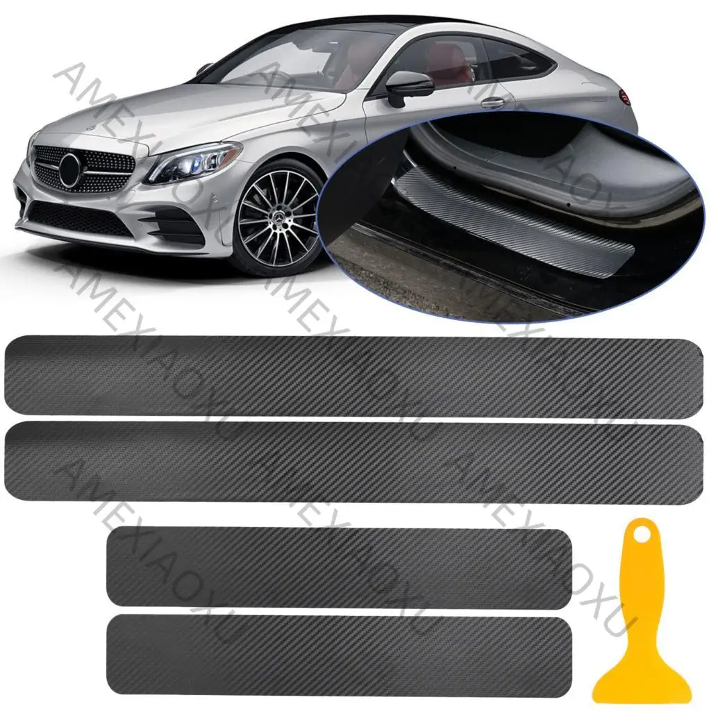 

Loki J 4Pcs 3D Carbon Fiber Car Stickers Threshold Anti-kick Protector Strip Auto Door Sill Scuff Plate Anti Scratch Cover Tool+