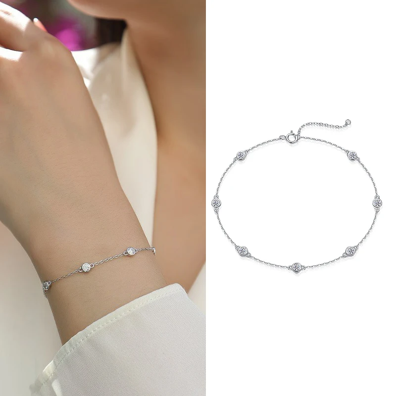 Tezzc Full Round Moissanite Bracelet for Women 925 Silver with White Plated  Pass Diamond Tester Party Bracelets Fine Jewelry