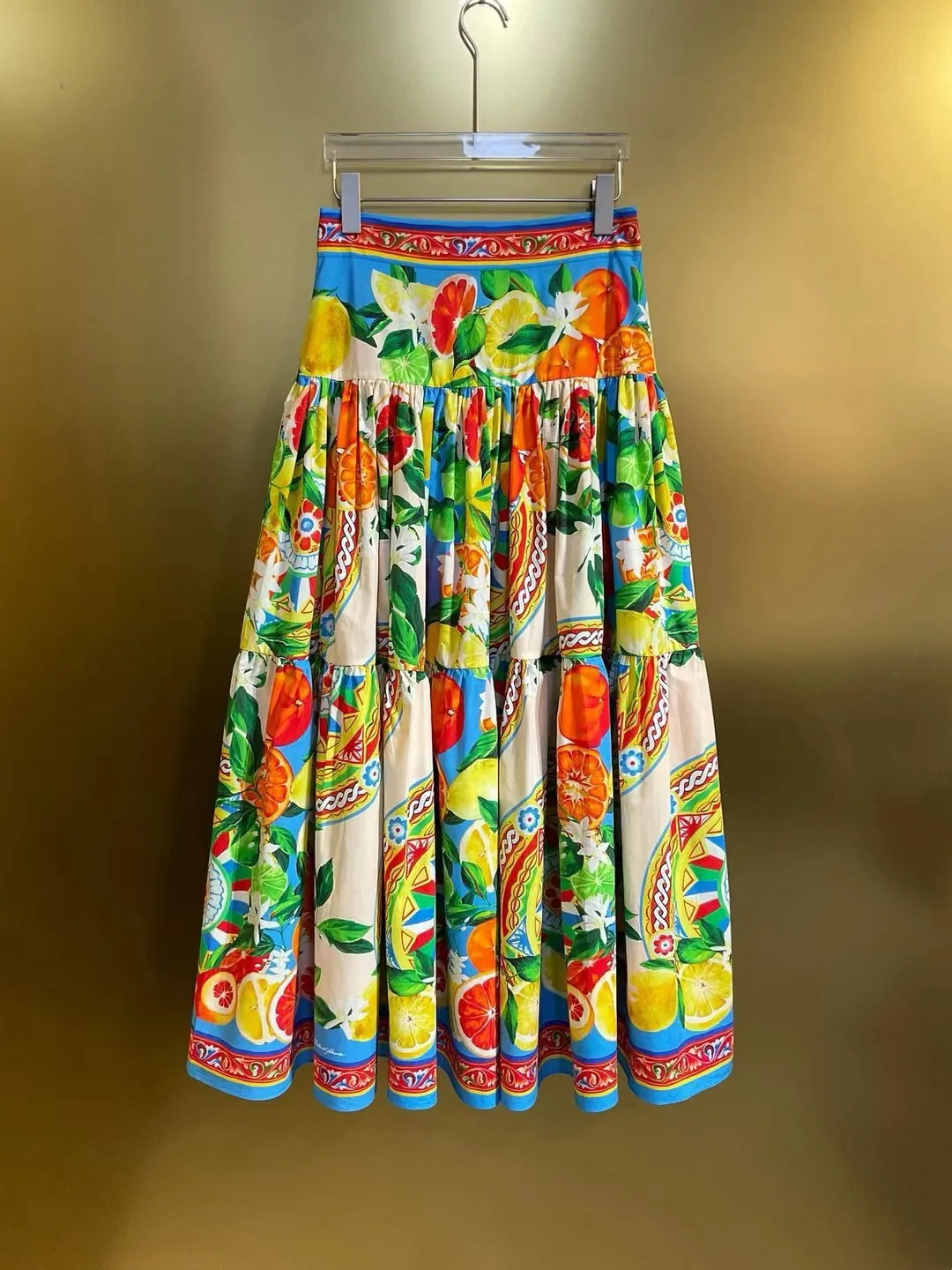 

High Waist Lemon Cotton Print Long f Skirt Faionable Wheel Design High Quali Casual Sle Ladies High Waist Cotton Skirt