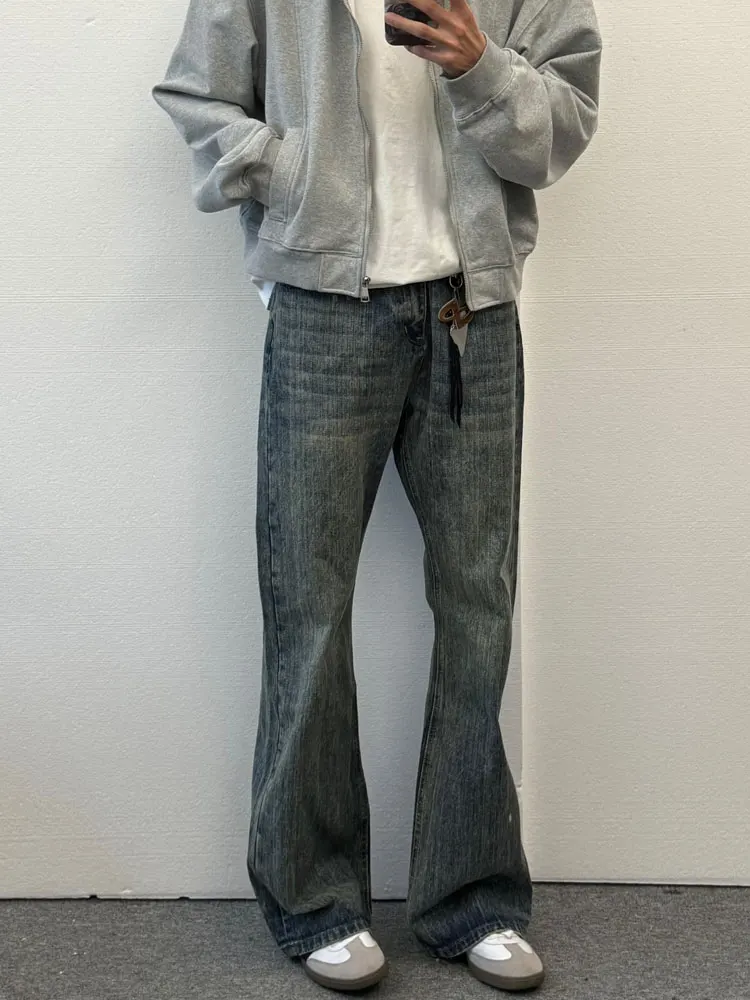 

American Retro Bamboo Fiber Blue Flared Jeans Men's Loose Straight Leg Slimming Floor-Length Trousers Trendy High Waist Long ...