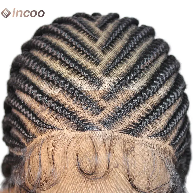 Synthetic Full Lace Frontal Braided Wigs Cornrow Double Braiding Wig For Black Women Box Braided Lace Wig Faux Locs Braids Wigs