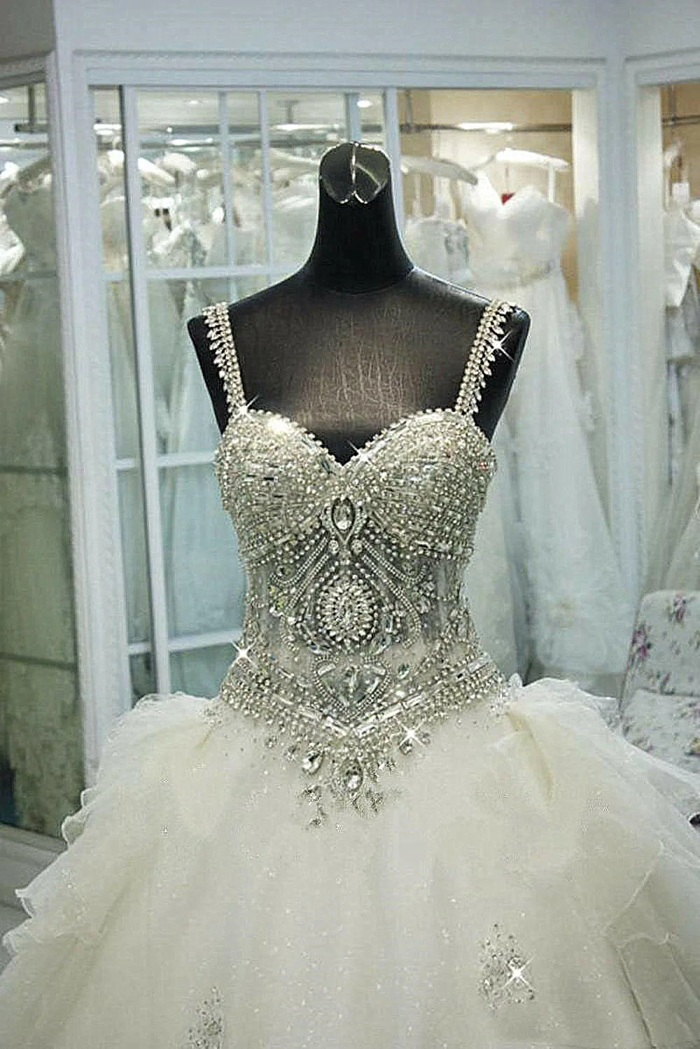 Bling Rhinestone Crystals Wedding Dresses With Detachable Skirts Gorgeous A Line Spaghetti Sweep Train Bridal Gowns Vestido Robe