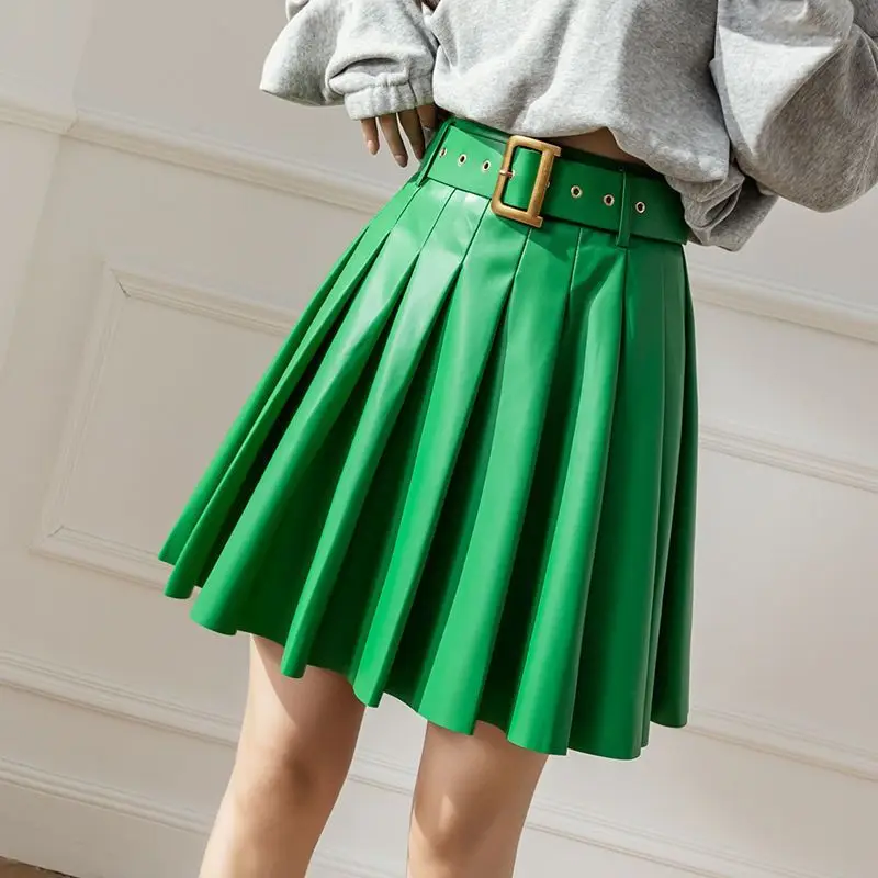 

Tong Pu Leather Skirt High Waist A Line Korean Fashion Short Pleated Skirt Autumn Winter Coffee Black Mini Skirts Y2k Clothe