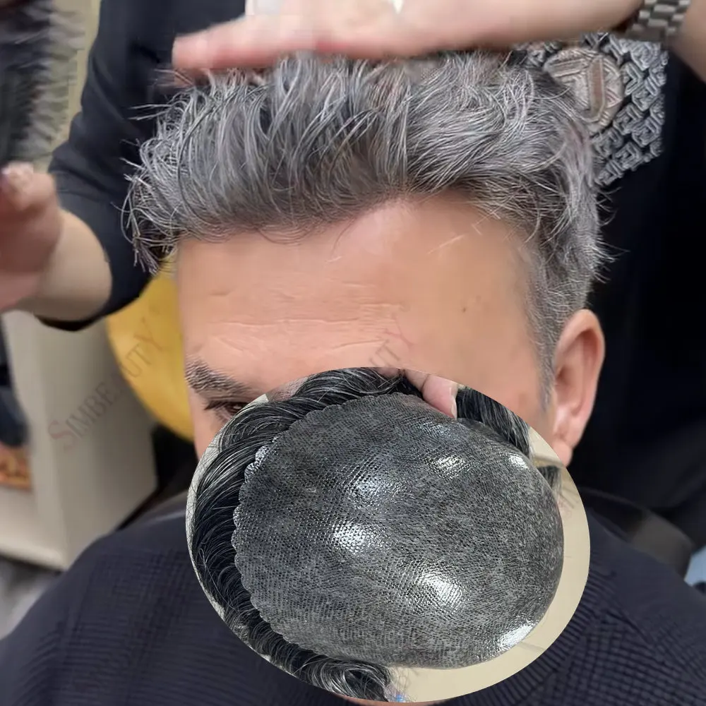 

Мужской накладной парик с естественной линией роста волос, темно-коричневый 1b40, с полиуретановой основой, 100% натуральные человеческие волосы, протез для длительного ношения