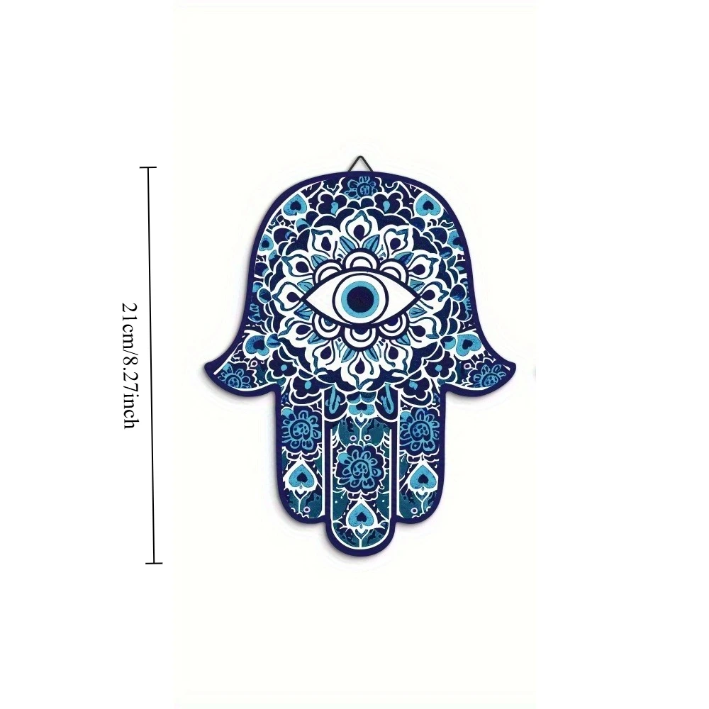 CIFBUY Iron Art 2D Flat Printed Metal Hamsa Hand Evil Eye Cutout Wall Hanging Floral Star of David Ethnic Indoor Home Wall Decor