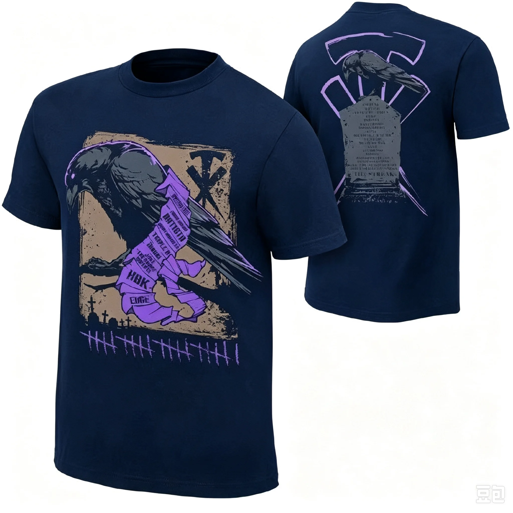 2026 Gothic Raven Tombstone T-Shirt Kids Adults Dark Skull Print Double Sided Loose Casual Family Matching Tee