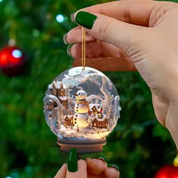 Flat AcrylicChristmas Snow Scenery Glass Ball Shape Pendant Christmas Hanging Decorations Vintage 2025 New Year's Eve Decors