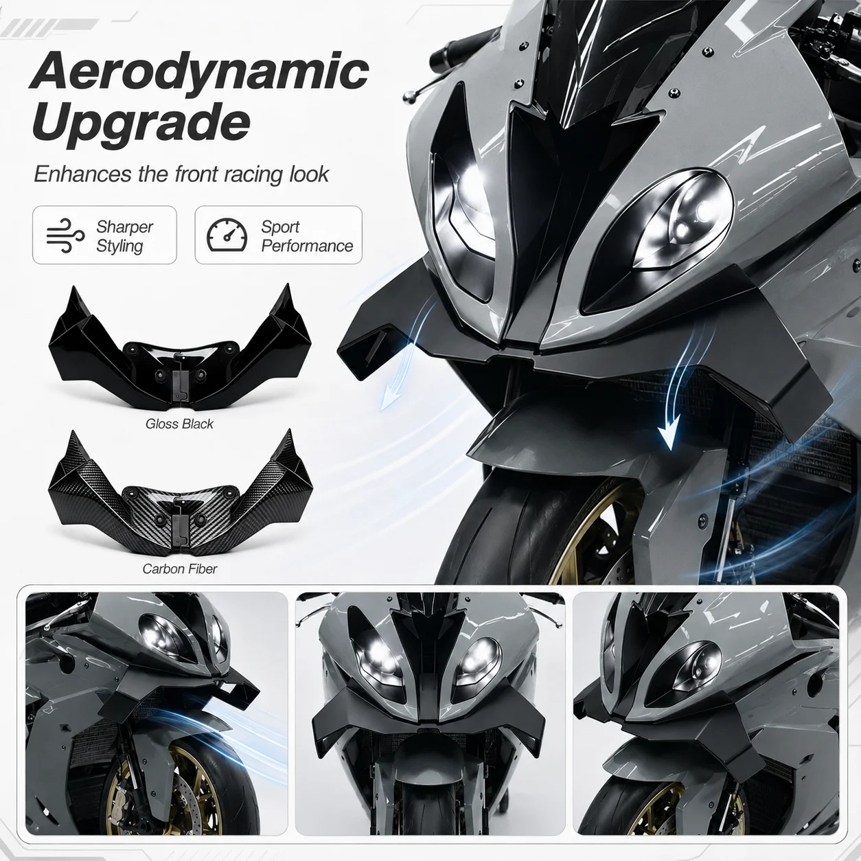 

Motorcycle Front Lower Spoiler Lip GP Winglet Downforce Fairing Kit Compatible With BMW S1000RR 2015 2016 2017 2018