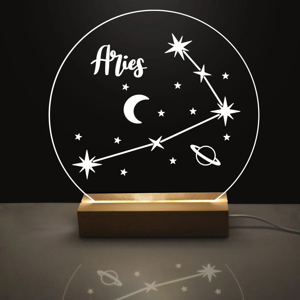 

12 Constellation Star Track Customized Wood Base Lamp 3D Free Lettering Custom Led Jewelry Personalizado Birthday Party Gift