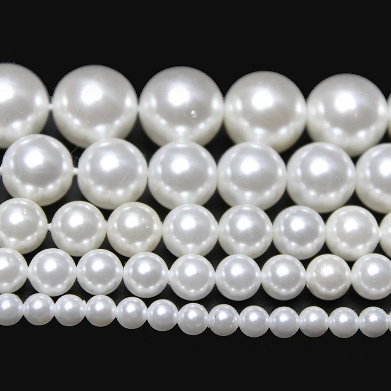 Natural White A+ Shell Pearl Loose Round Spacer Beads For Jewelry Making DIY Bracelet Necklace Accessories 15\'\' 6/8/10/12mm