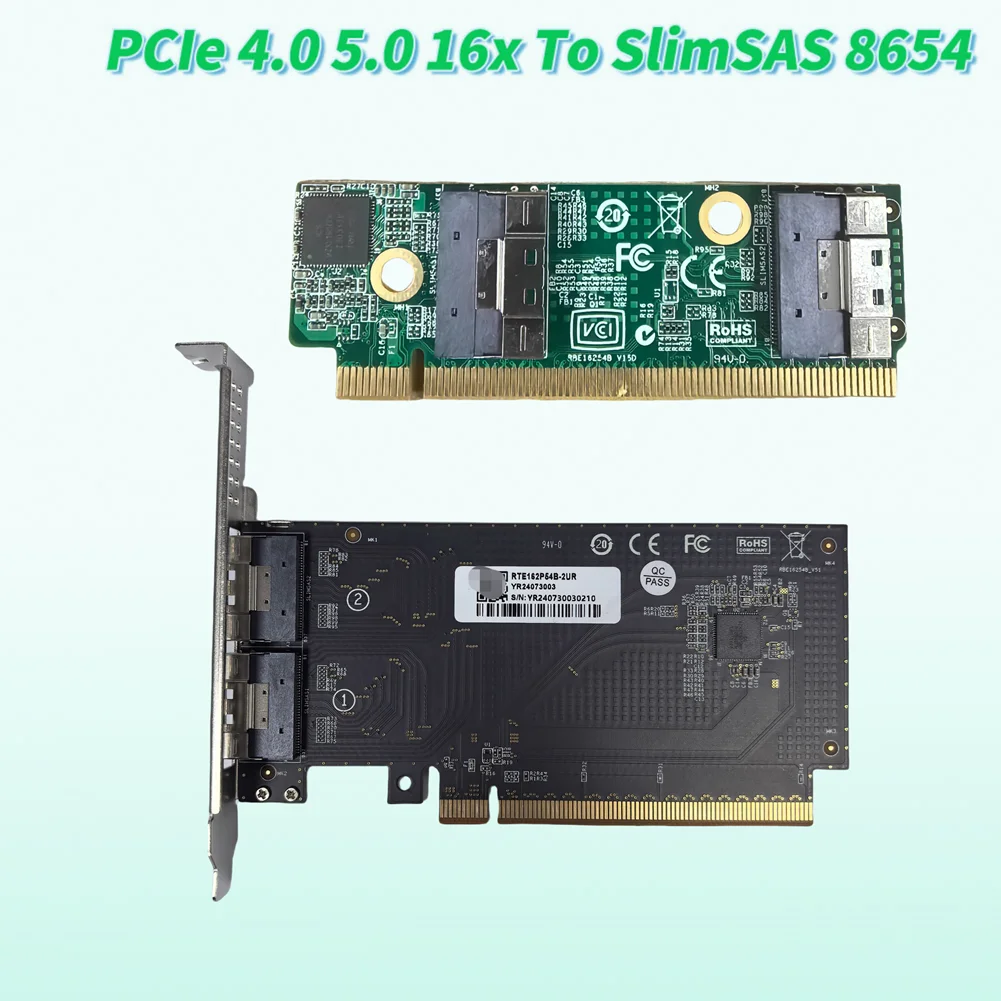 Riser PCIe 5.0 4.0 16x To SlimSAS SFF-8654 Baseplate MCIO Split Card GPU Graphics Card, External, Expansion Adapter Cable