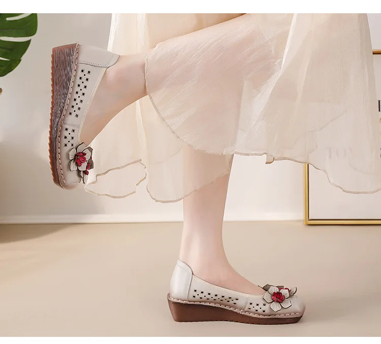 2025 Sommer Neue Damen-Mesh-Sandalen aus Rindsleder – Modische Mutter-Schuhe mit weicher Rindersehnen-Sohle und rutschfester Keilabsatz – Detail 23