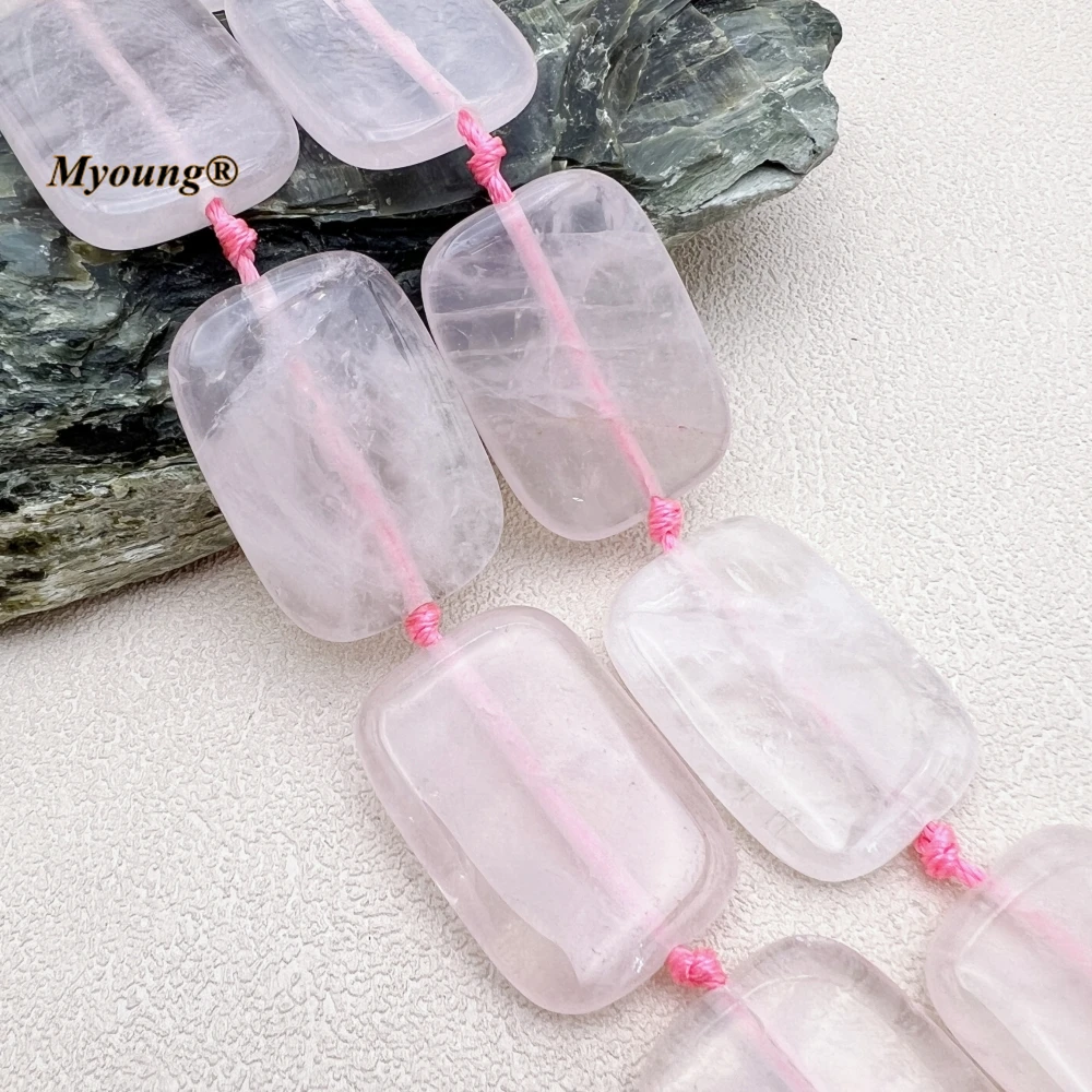 25x35MM 11PCS Large Rectangle Shape Natural Rose Quartzs Crystal Slice Pendant Beads MY230745