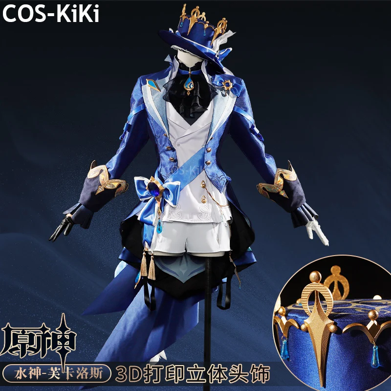 COS-KiKi Genshin Impact Furina Game Suit Gorgeous Uniform Cosplay Costume Halloween Carnival Party Role Play Outfit Women S-XXL