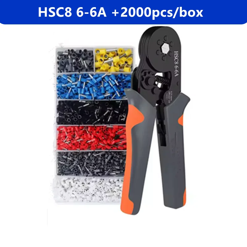 Zeshoekige Zelfverstelbare Ratel Beentje Krimptang Kit 23-10AWG 0.25-6mm2 Crimper Kit met 400-2000 stuks Draadterminals