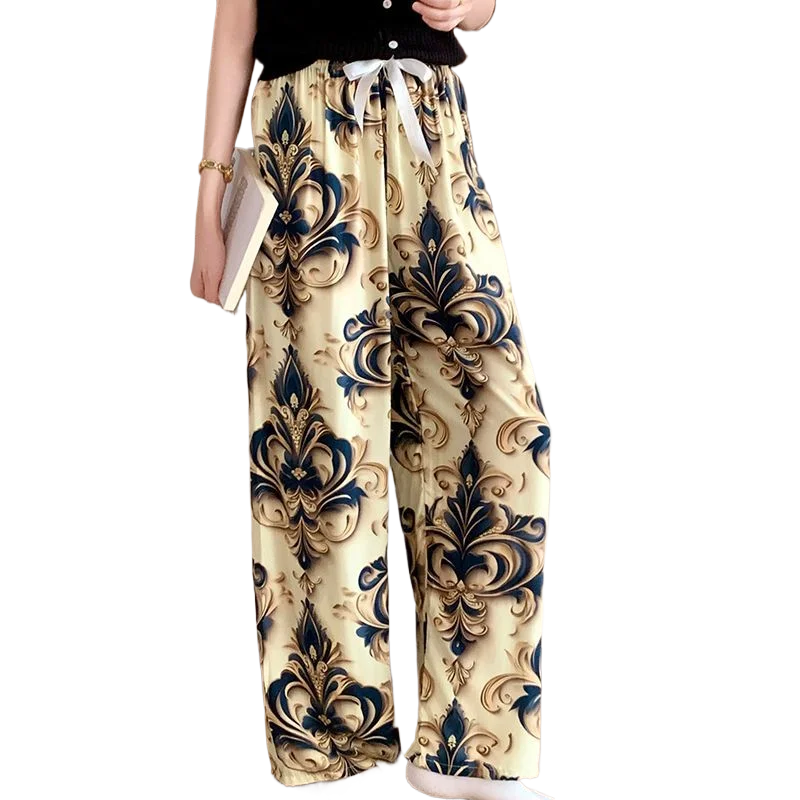

Women' Summer Lounge Trousers Casual Loose Cotton and Silk Pants Thin High-end 3D Three-dimensional Artificial Cotton Home Pants