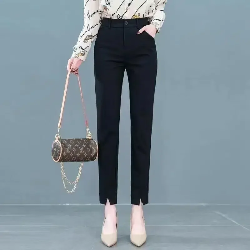 

Spring Autumn Women's Clothing Solid Color High Waisted Button Zipper Pockets Casual Formal Trouser Suits Trousers Pencil Pants