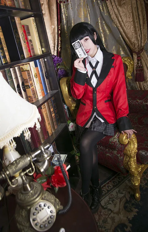 Kakegurui Jabami Yumeko Cosplay Kostuum Pruik Halloween Sayaka Dwangmatige Gokker Anime School Meisje Geplooide Rok Uniform Volledige Set