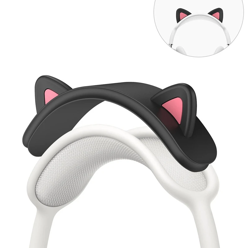 For Apple  Max Multifunctional Wireless Bluetooth Headset Crossbar Cat Ear Silicone Protective Cover, Black Easy Install