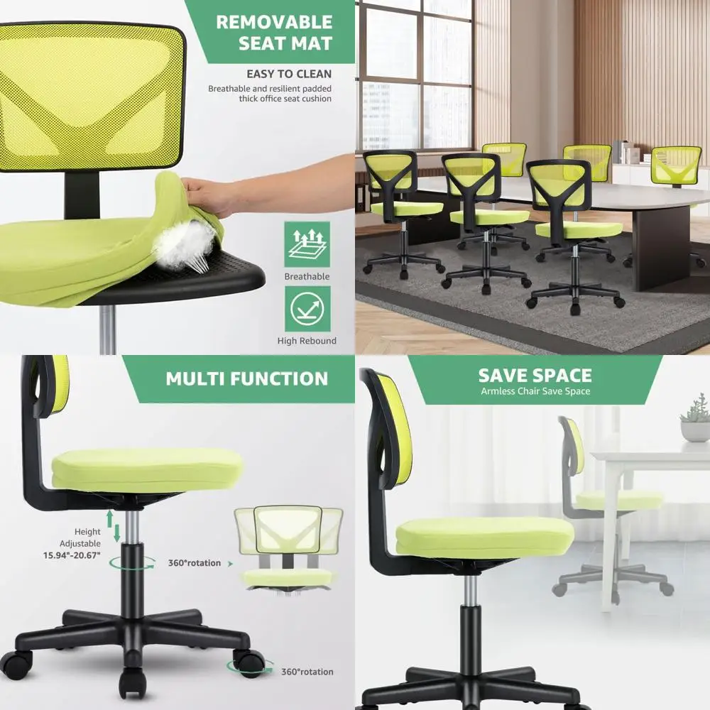 

Ergonomic Low-Back Swivel Chair with Adjustable Rolling for Desk, Suitable for Small Spaces, Yellow