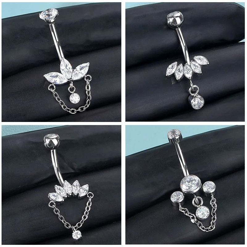 

1PC Titanium Belly Button Rings Internally Threaded Dangle Navel Piercing CZ Bezel Set Belly Bars for Women Men Body Jewelry 14G