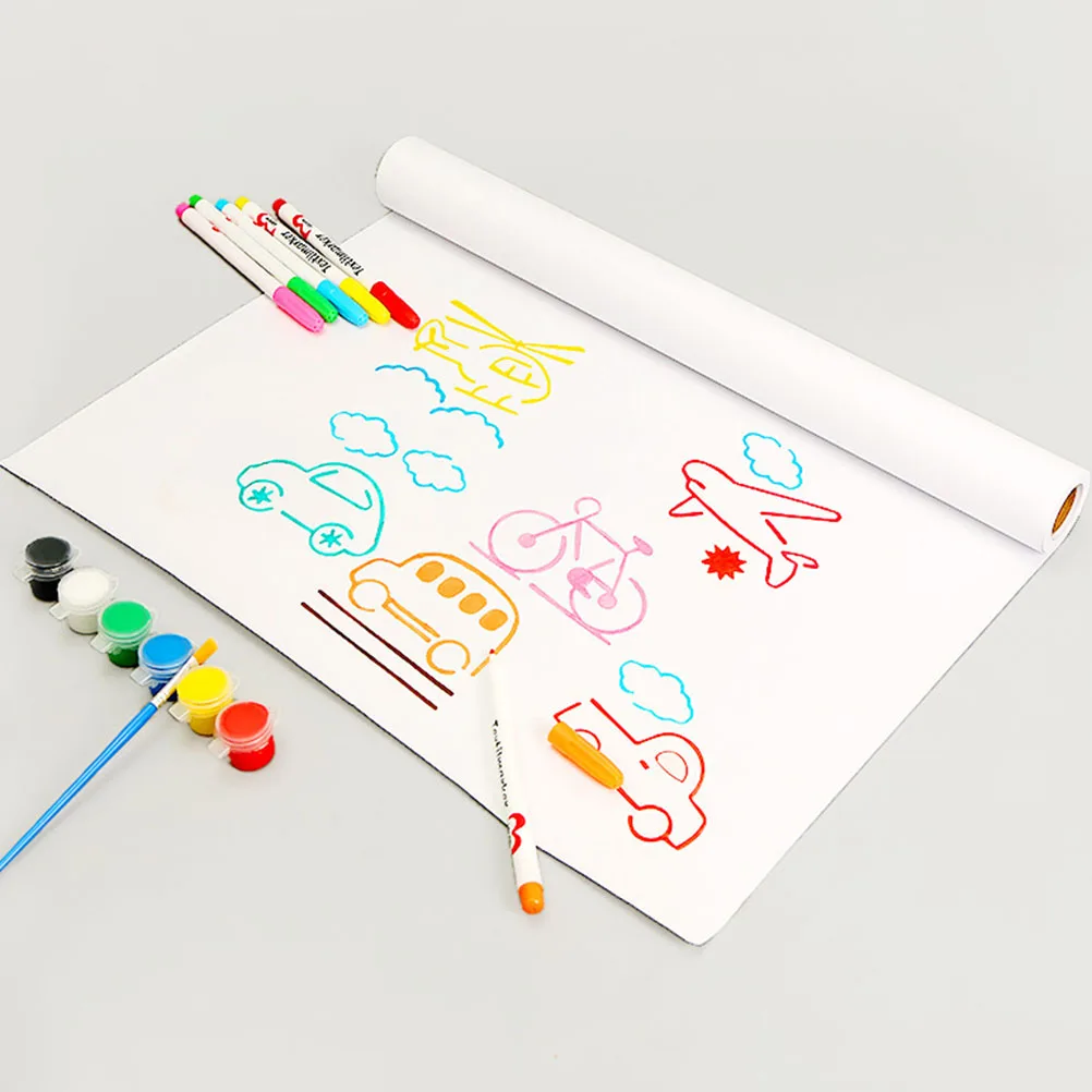 

3 Rolls DIY White Drawing Paper Rolls for Children Pure Wood Pulp Compatible with Sketch Gouache Marker