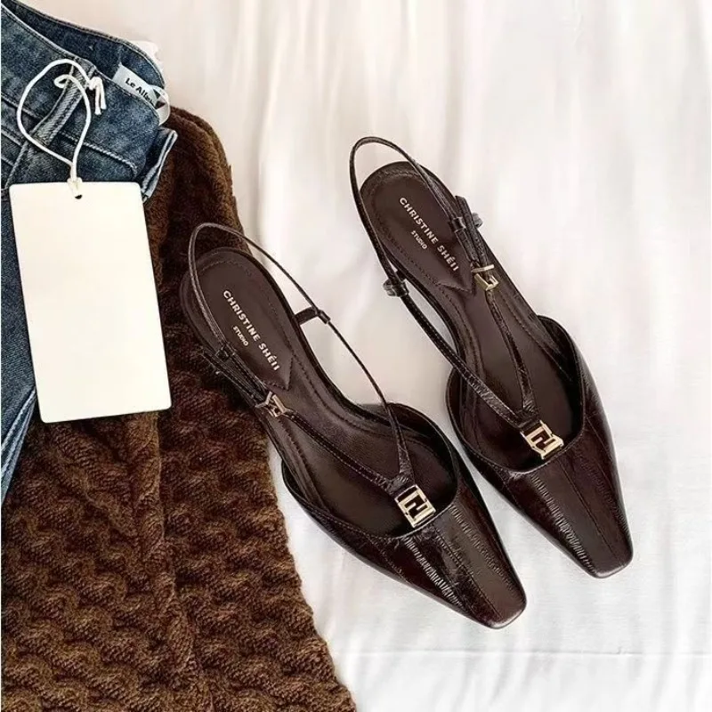 

Сандалии Baotou, новые высококачественные туфли на тонком каблуке с острым носком на низком каблуке, темпераментные одинарные туфли, весенне-летняя женская обувь с юбкой