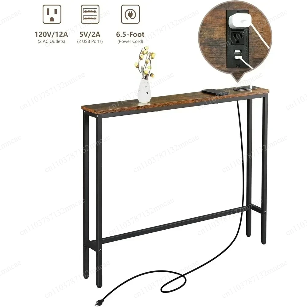 5.9" D X 39.4" W X 31.1" H Side Table Living Room Pack Narrow Console Table with Power Outlets view 2